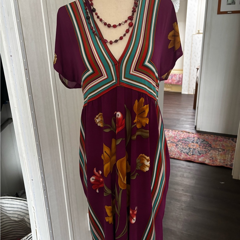 Forever 21 Red and Orange Midi Sundress V-Neck